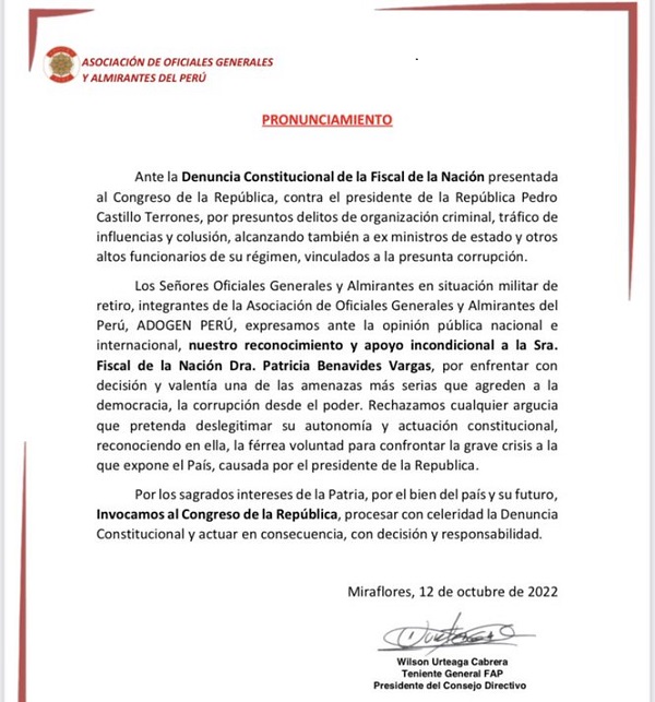 Perú – Día 00440: La ADOGEN Perú expresa su reconocimiento y apoyo a la Fiscal de la Nación, Dra. Patricia Benavides